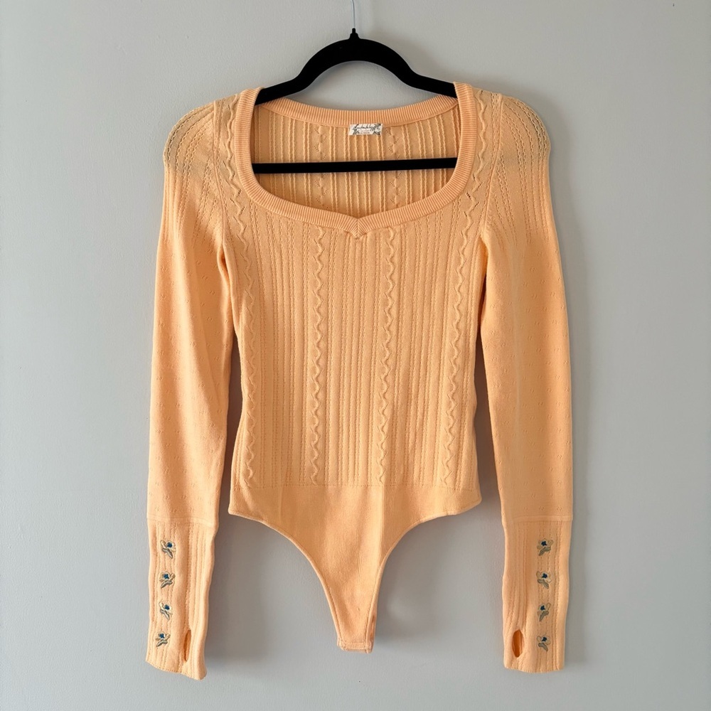 Free People Such A Dreamer Cuff Bodysuit One Piece Long-Sleeve Pointelle Knit - Picture 4 of 8